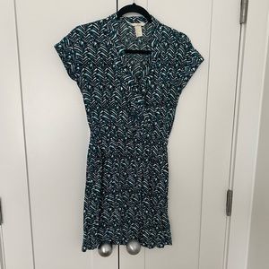 Leaf print faux wrap dress